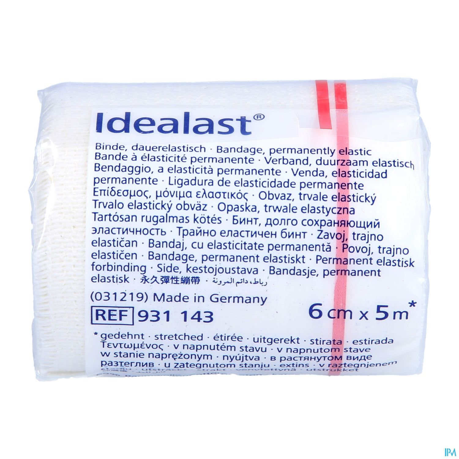 Verpackung von Idealast-Binden, dauerhaft elastisch, mit Maßen 6 cm x 5 m.