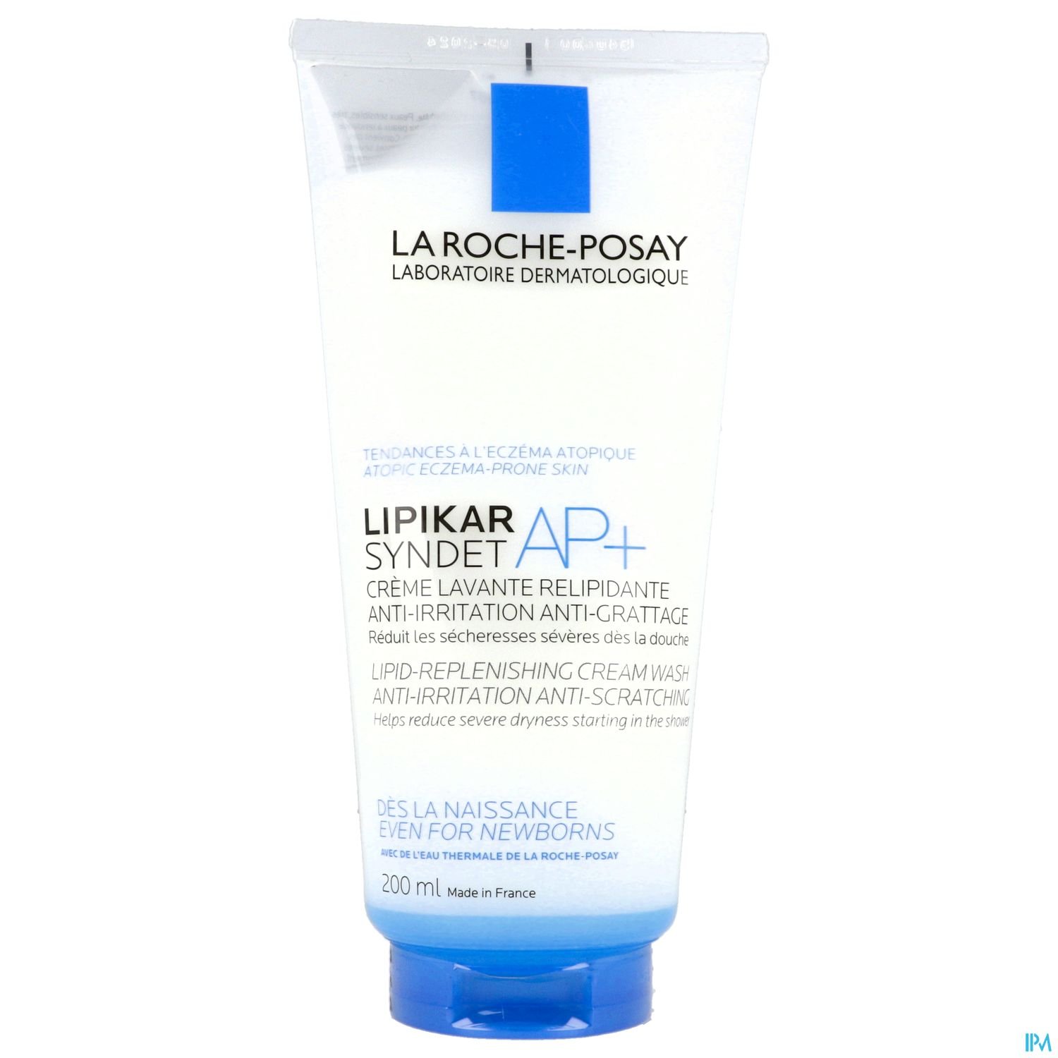 Produktverpackung von La Roche-Posay Lipikar Syndet AP+, 200 ml, für trockene und empfindliche Haut.