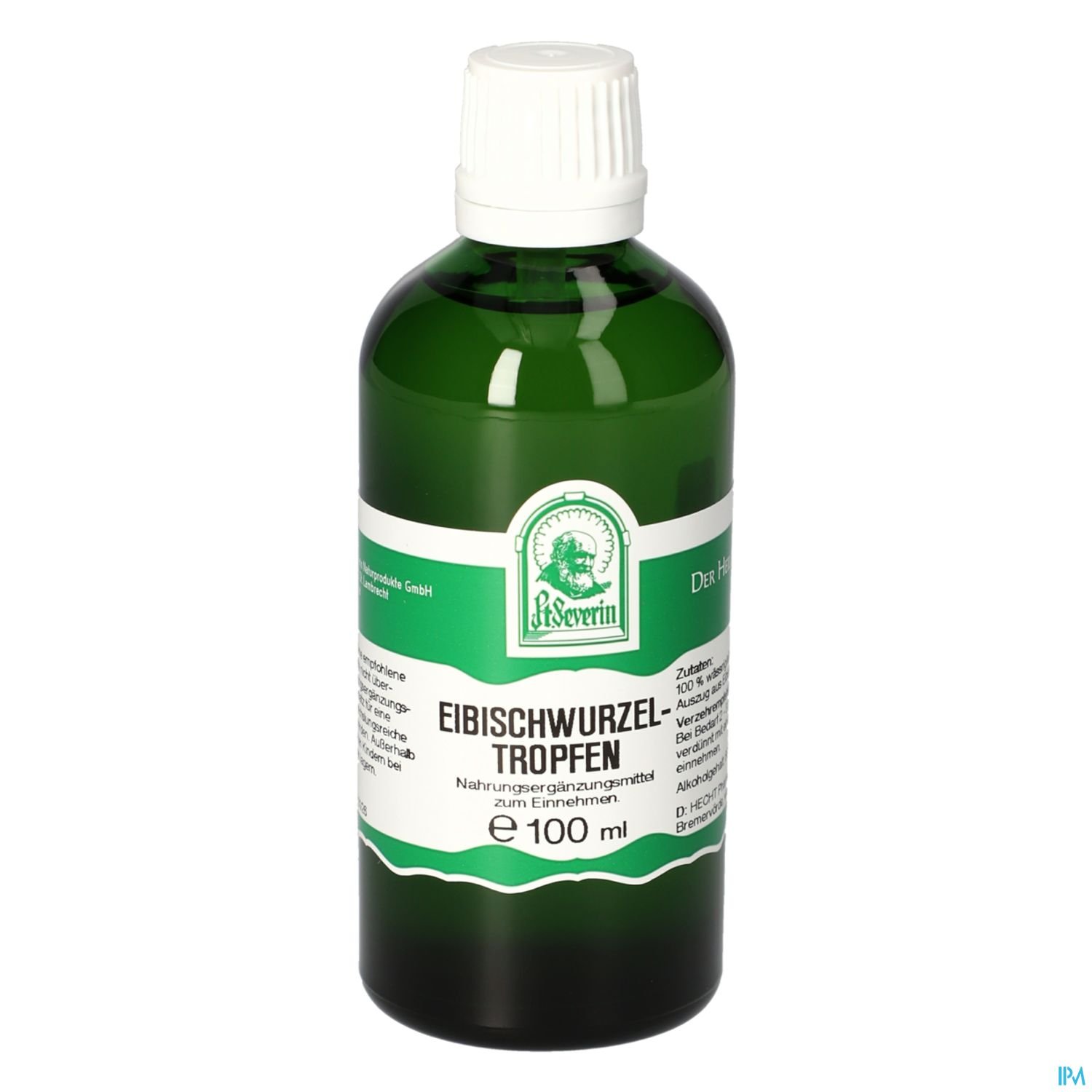 Grüne Flasche mit Eibischwurzeltropfen, 100 ml, Nahrungsergänzungsmittel zur Einnahme.