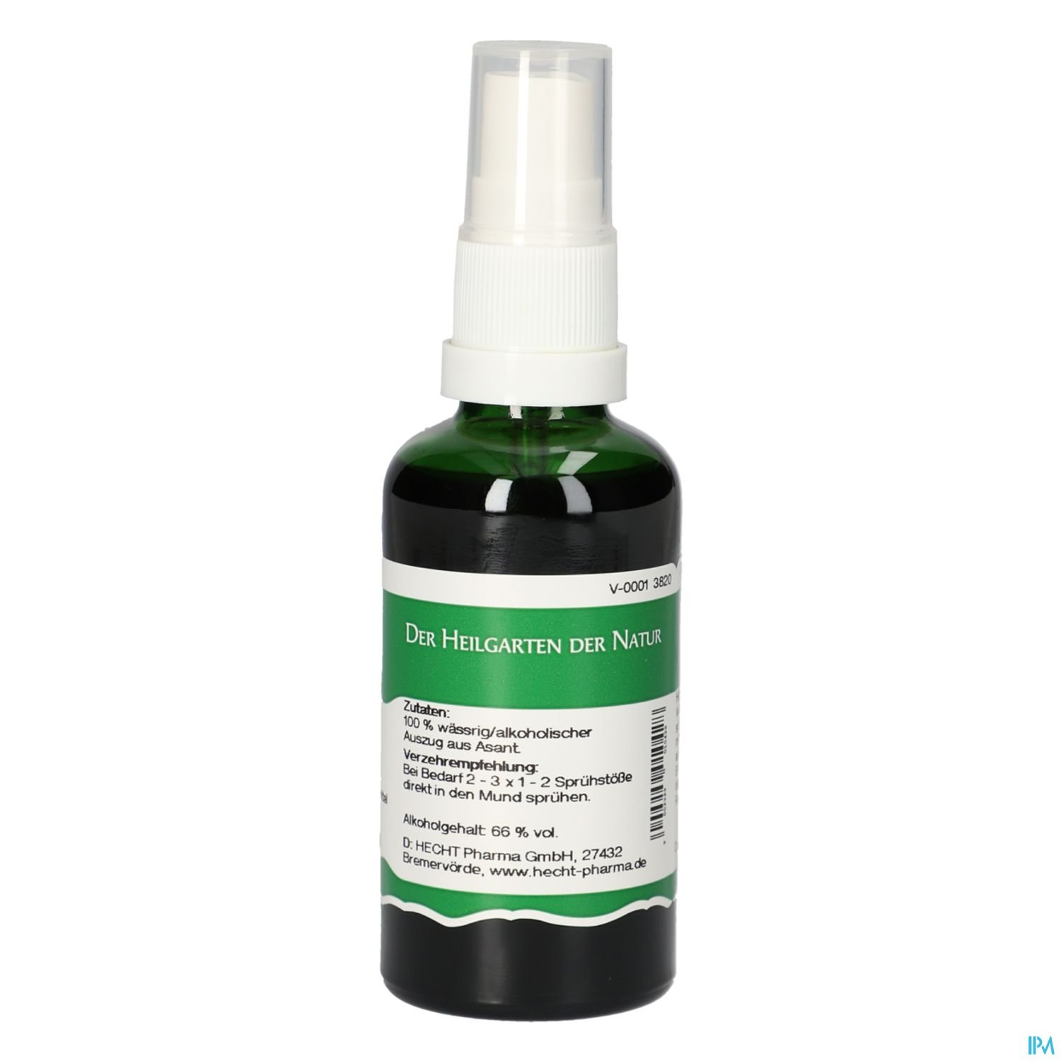 Grüne Sprühflasche mit weißem Sprühkopf und Etikett, auf dem "Der Heilgarten der Natur" steht.
