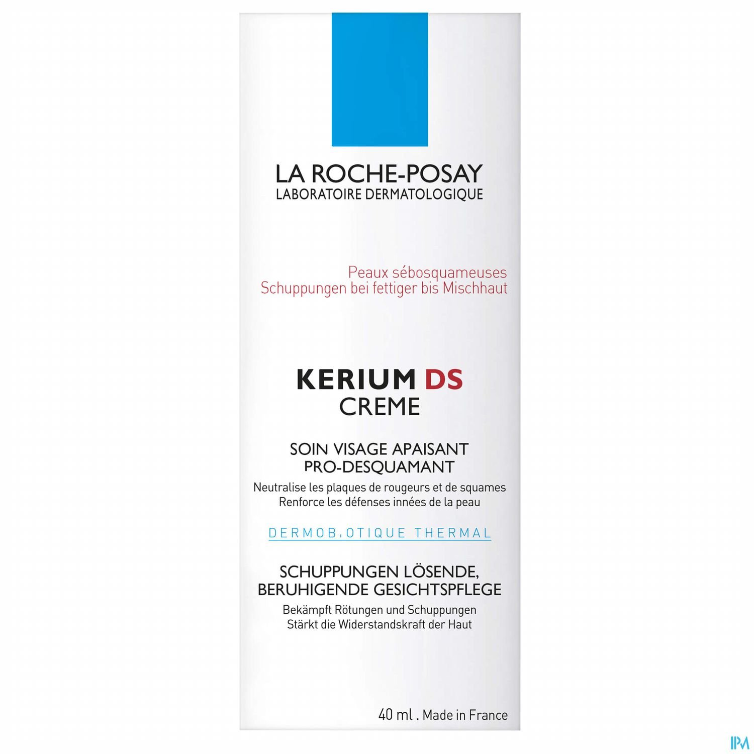 Bild eines Produkts von La Roche-Posay: Kerium DS Creme, 40 ml, mit Anwendungshinweisen und Inhaltsstoffen für die Behandlung von fettiger, schuppiger Haut.