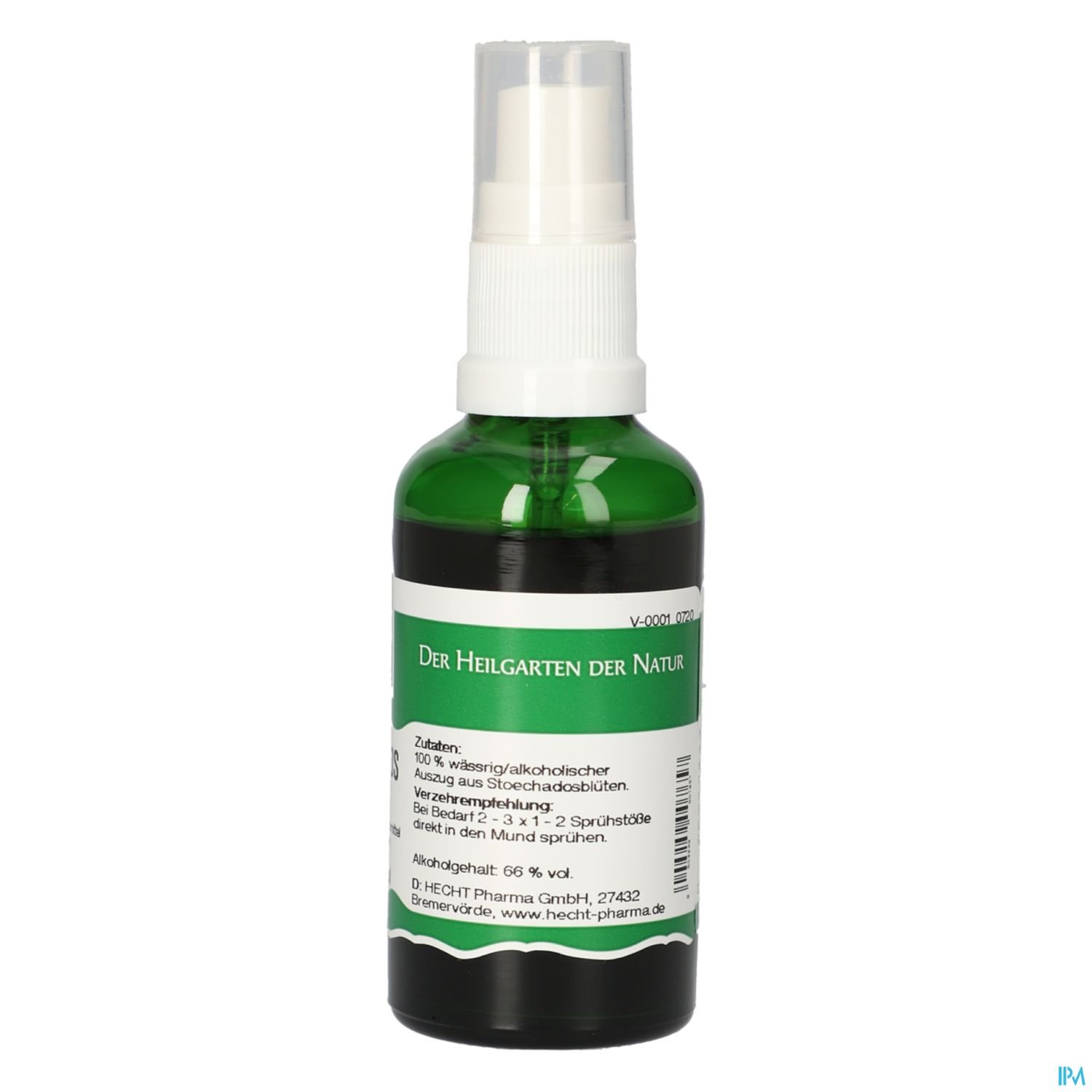 Flasche mit grünem Inhalt und Spraykopf, etikettiert mit "Der Heilgarten der Natur" und Zutatenangabe.