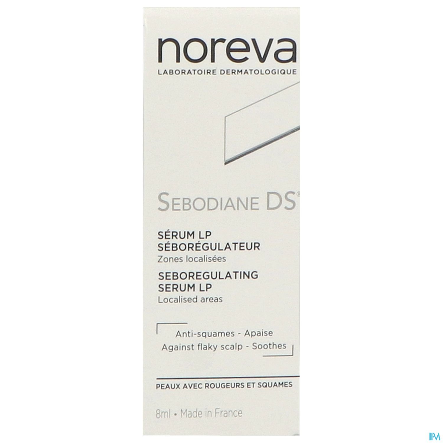 Verpackung des Noreva Sebodiane DS Sérum LP gegen Schuppen, 8 ml.