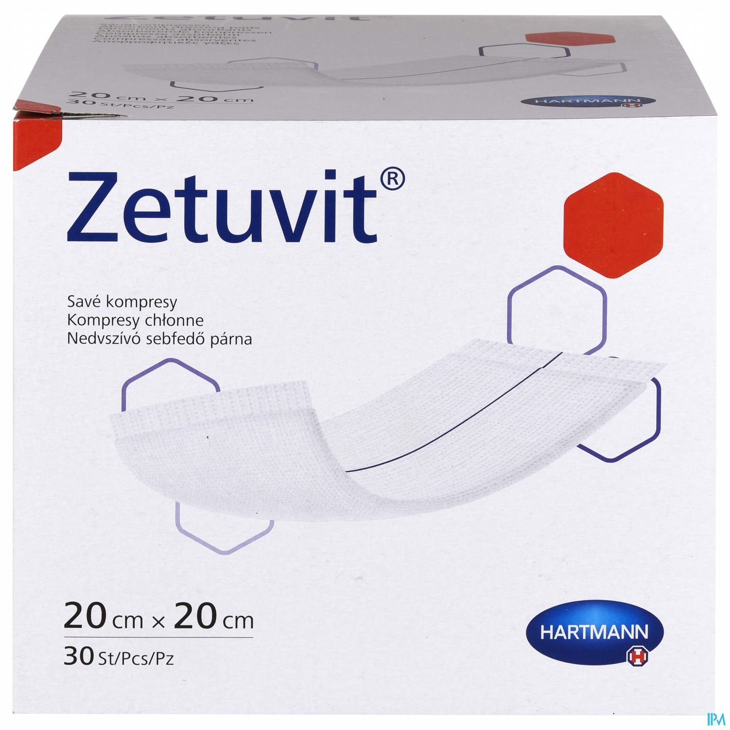 Verpackung von Zetuvit® Kompressen, 20 cm x 20 cm, 30 Stück, Hartmann.