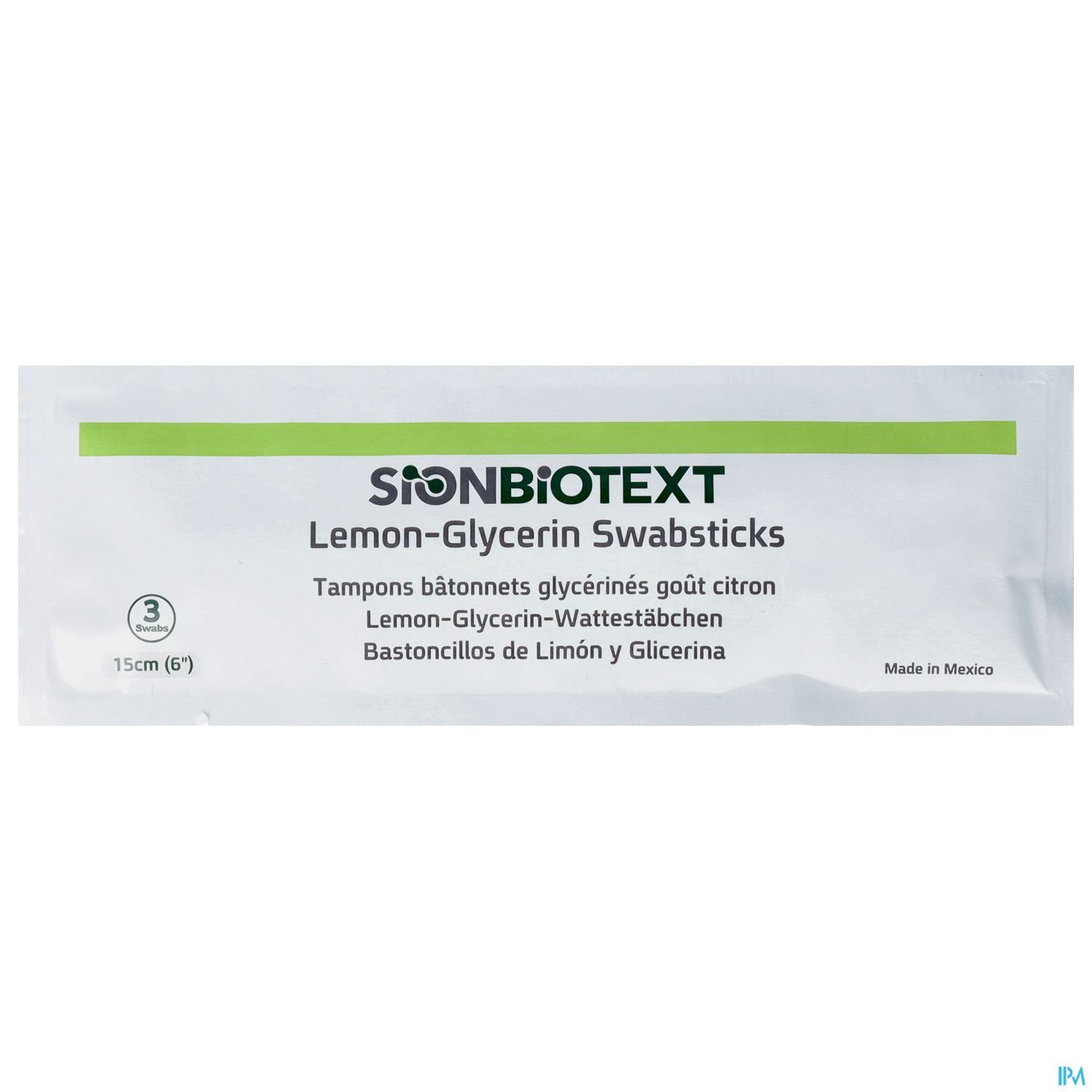 Verpackung von Lemon-Glycerin-Wattestäbchen mit mehrsprachiger Beschreibung.