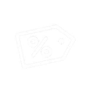 Weißes Preisetikett mit Prozentzeichen und Kreisen, geeignet für Angebote und Rabatte in Online-Shops.
