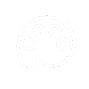 Minimalistisches Symbol eines Farbpaletten-Icons mit fünf Farbtropfen, das Kreativität und Kunst darstellt.