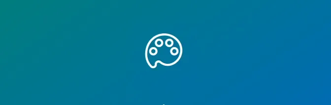 Symbol eines Farbpaletten-Icons auf einem blauen Hintergrund, das Kreativität und Kunst repräsentiert.