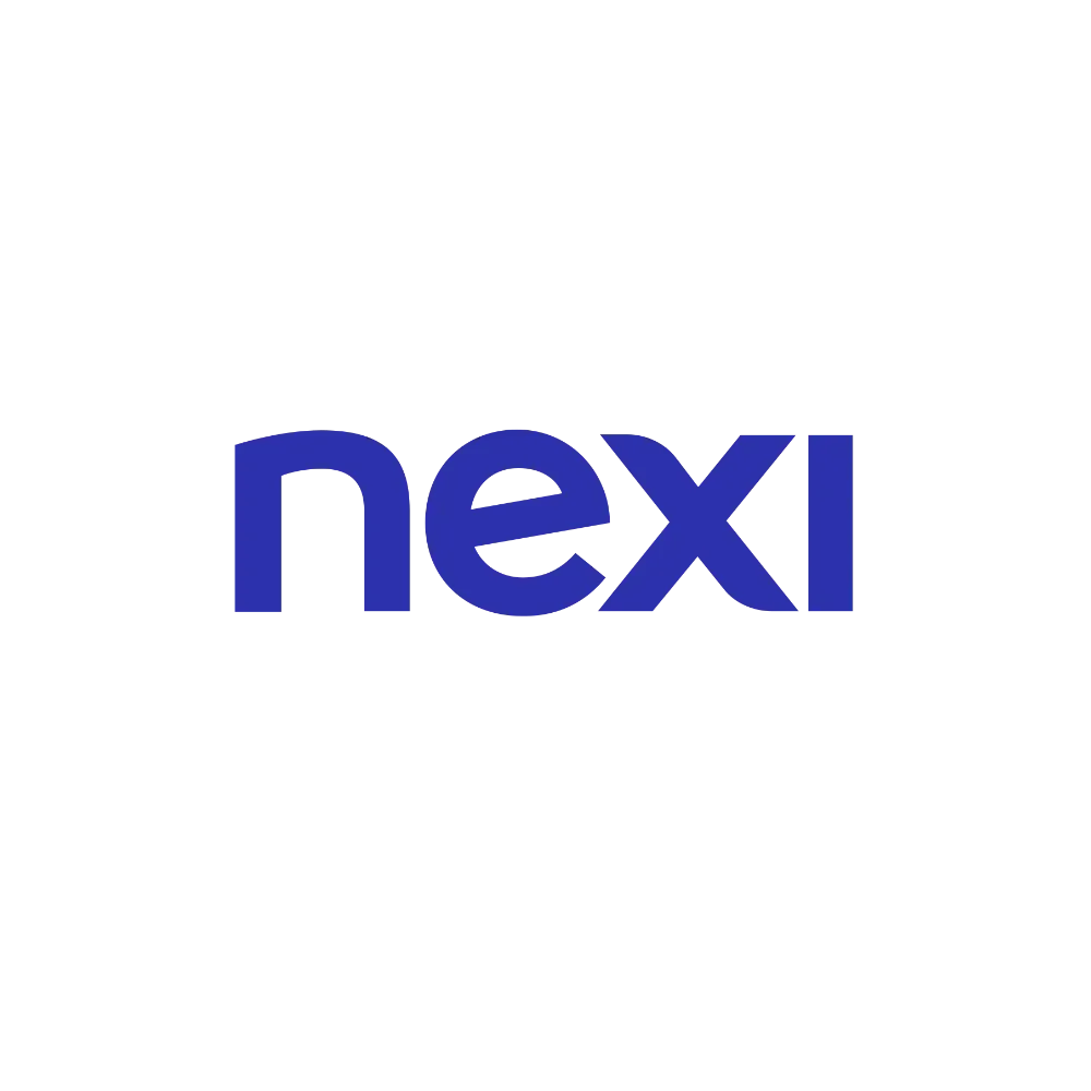 Logo von Nexi in blauer Schrift auf schwarzem Hintergrund