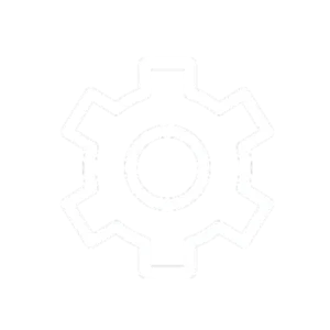 Ein einfaches, weißes Zahnrad-Symbol auf schwarzem Hintergrund, das häufig in Benutzeroberflächen als Symbol für Einstellungen oder Konfiguration verwendet wird.