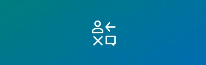 Symbol für Benutzerinteraktion mit Sprechblase und Pfeil, dargestellt in einem minimalistischen Design auf einem blauen Hintergrund.