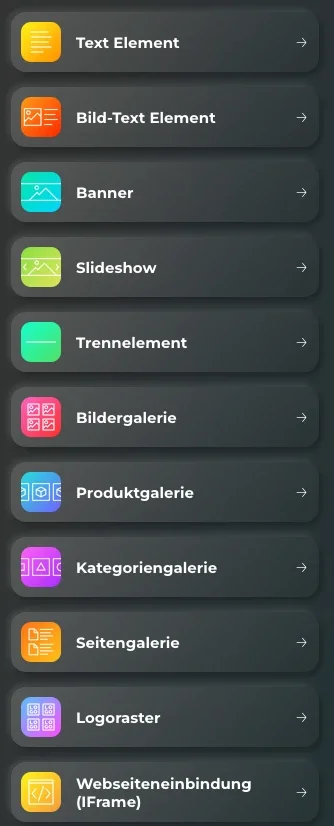 Screenshot Elementeauswahl