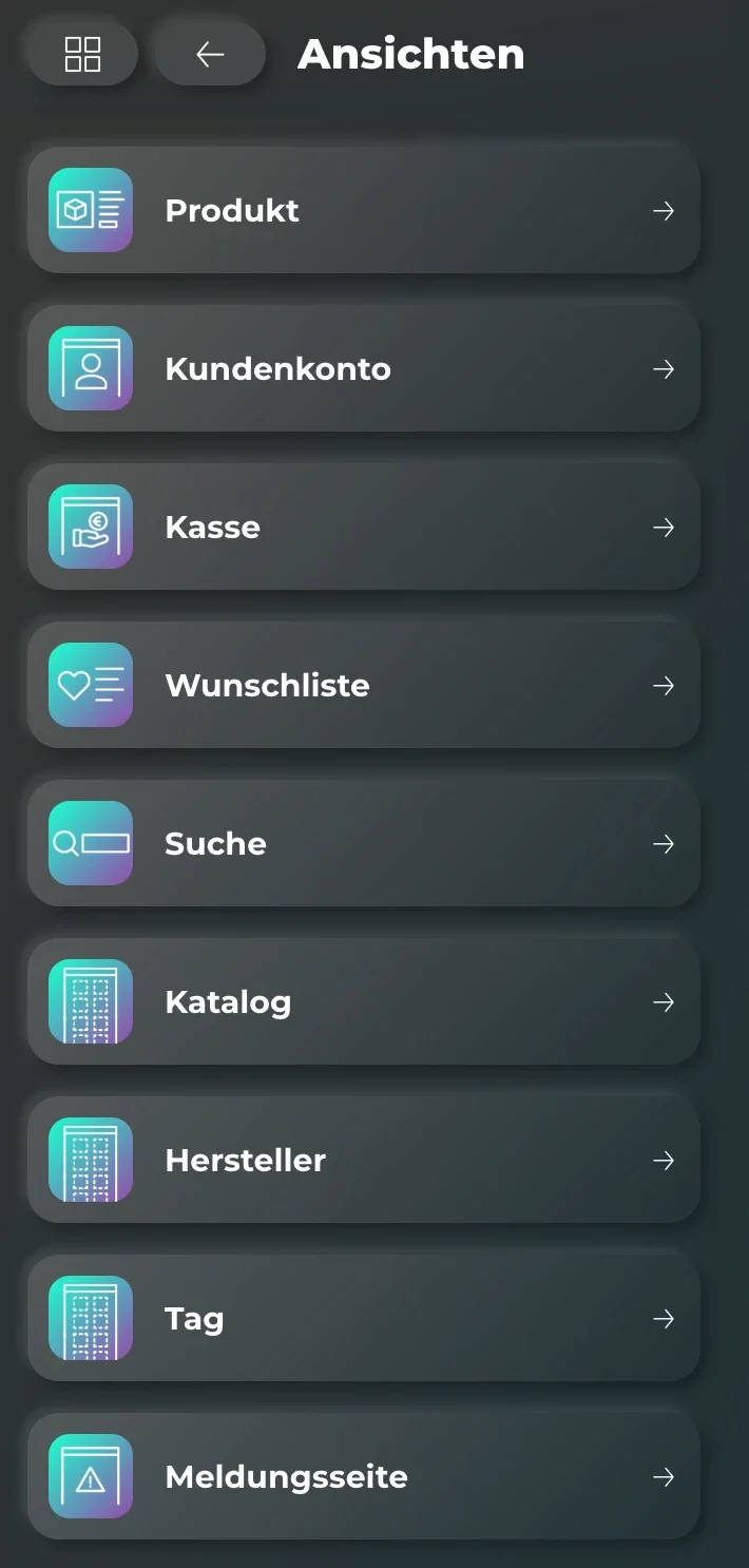 Screenshot Ansichten Auswahl