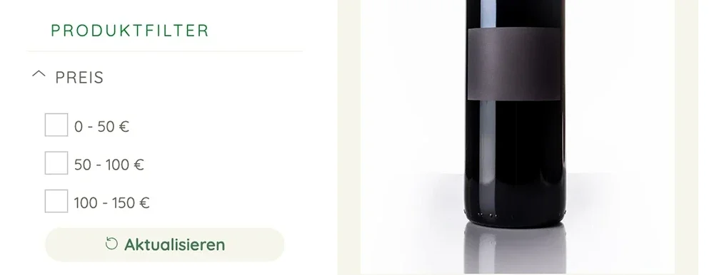 Screenshot Produktfilter