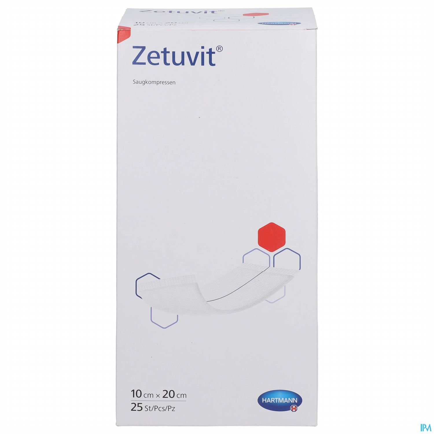 Verpackung von Zetuvit® Saugtupfer, 10 cm x 20 cm, 25 Stück.
