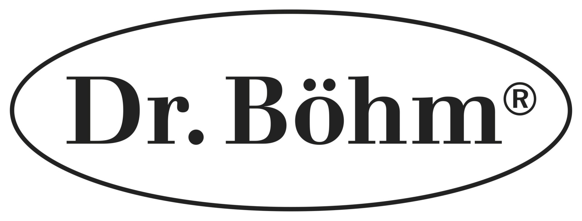 Logo von Dr. Böhm, einer Marke für Gesundheit und Wellness, in schwarzer Schrift auf ovalem Hintergrund.