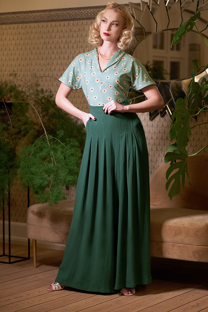 50s Harper Gia Linen Swing Pants in Emerald