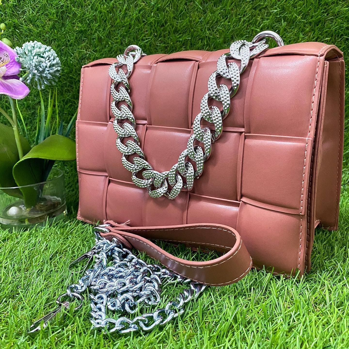 Silver chain double sling bag