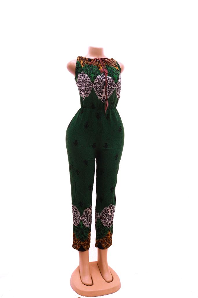 Ankara Leather Strap Jumpsuit