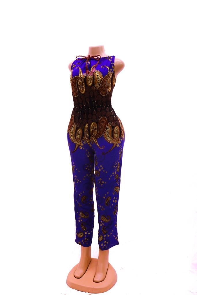 Ankara Leather Strap Jumpsuit