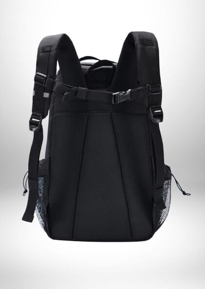 Vue arrière d'un sac dos isotherme noir.