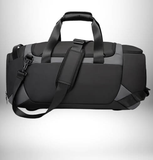 Image d'un grand sac sport noir et gris avec une anse et une bandoulière.