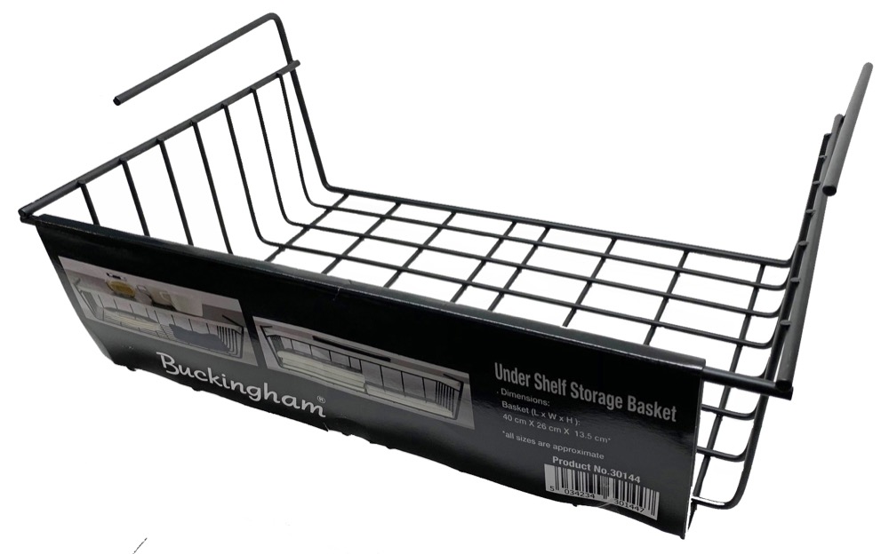 Buckingham Under Shelf Storage Basket Organise Tidy Storage Rack, Black, High End Premium Quality, 40 cm