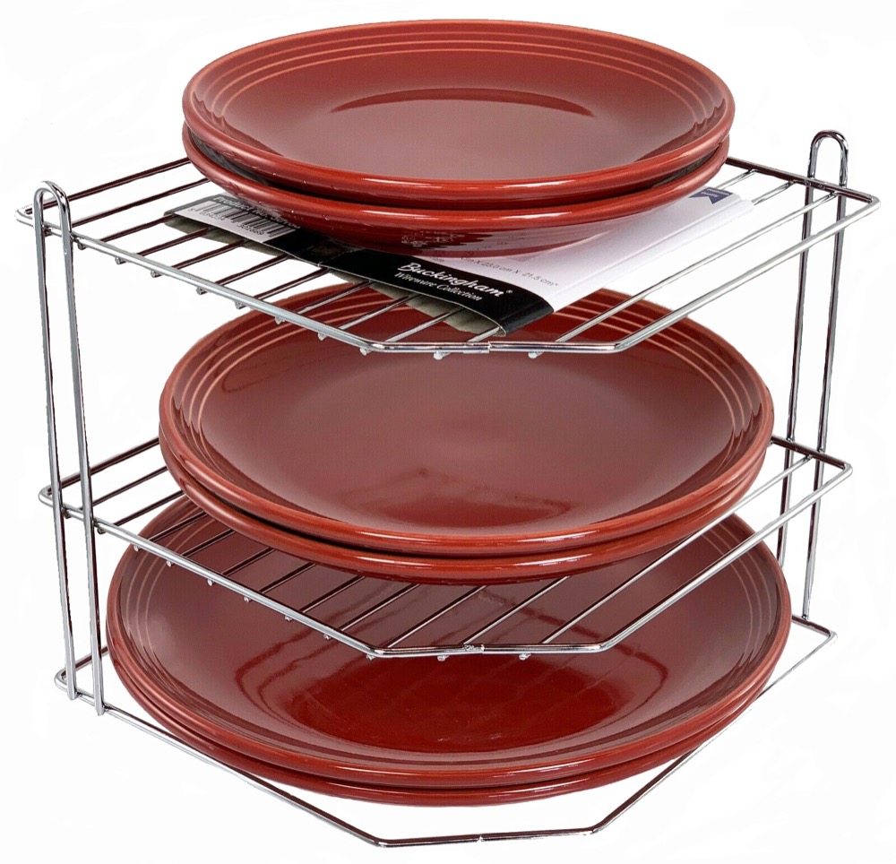 Buckingham 3 Tier Corner Plate Kitchen Cupboard Organiser Tidy Storage Rack 23cm, Chrome Plated