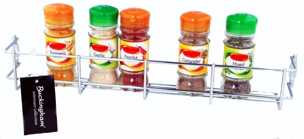 Buckingham One Tier Spice & Herb Rack-Wall Mountable or Kitchen Cupboard Door Storage, Sturdy Gauge Chrome Plated Wire Construction, Premium Quality, 