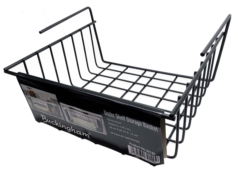 Buckingham Under Shelf Storage Basket Organise Tidy Storage Rack, Black, High End Premium Quality, 29 cm