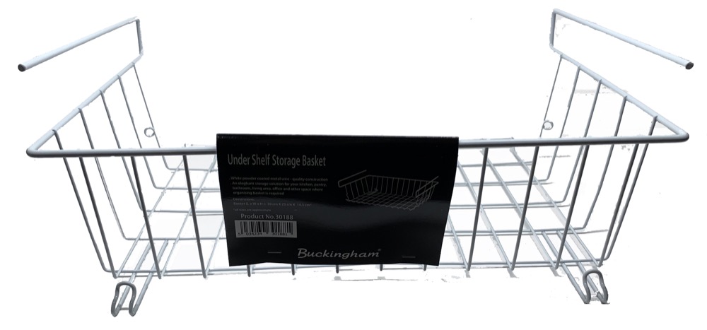 Buckingham Under Shelf Storage Basket Organiser Tidy Storage Rack, White, 39 cm X 25 cm 