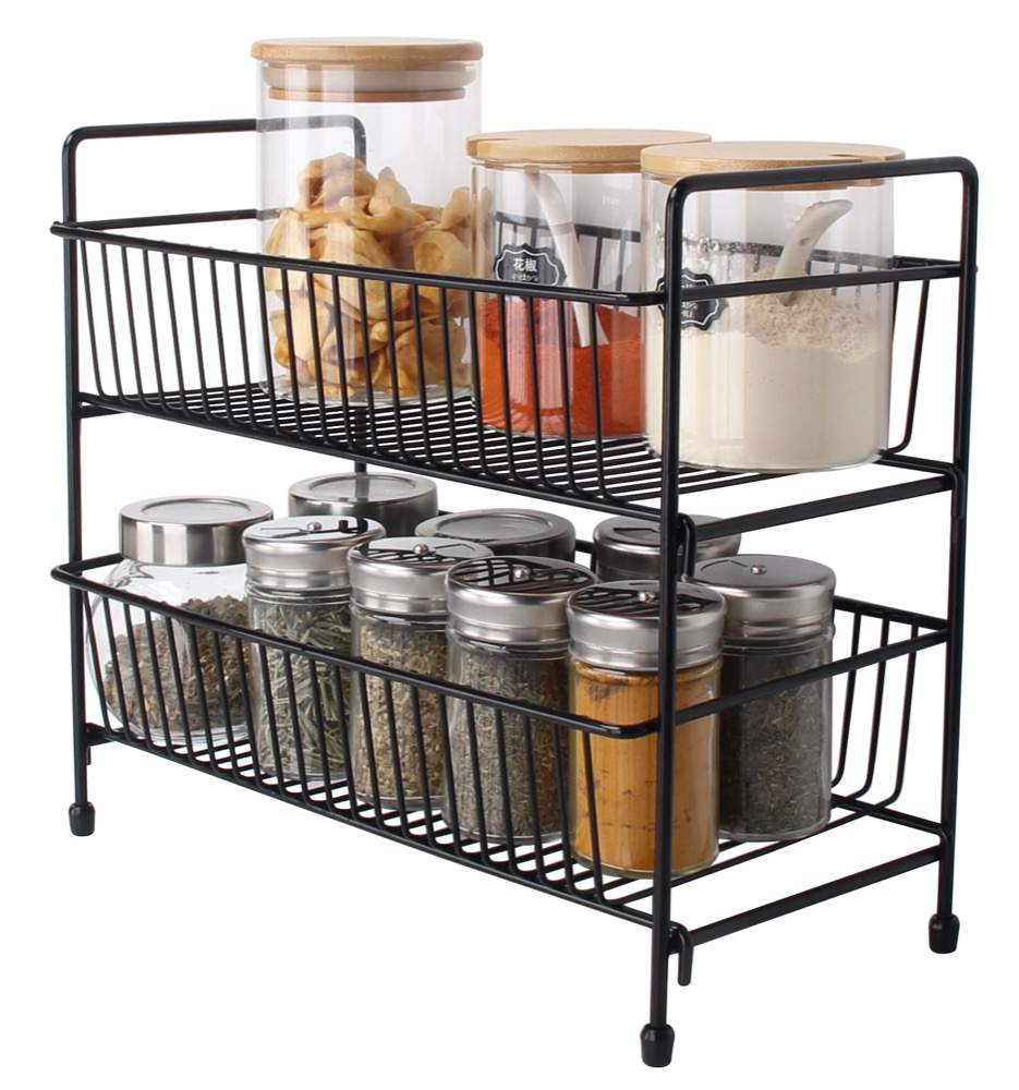 Buckingham Free Standing Two Tier Multi-Purpose Jar Spice Organiser Storage Rack, Black 