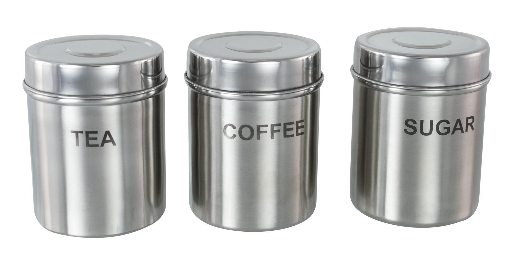 Buckingham 3 Piece Stainless Steel Storage Canisters Set Tea Coffee Sugar, Matt Finish