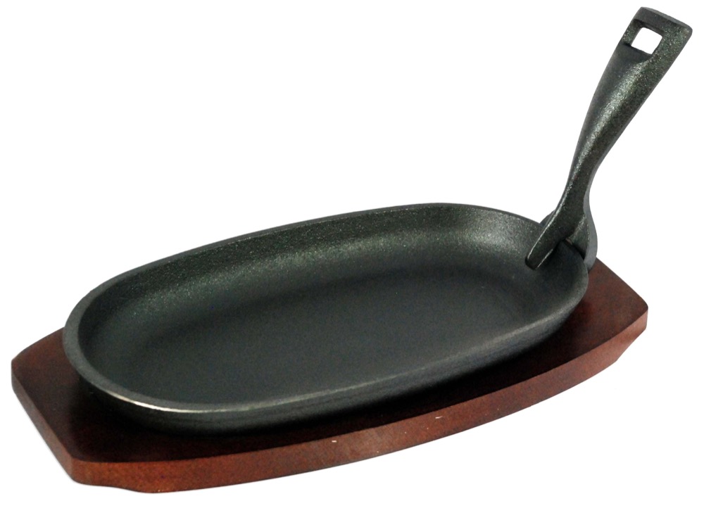 Buckingham Pre-Seasoned Cast Iron Sizzler Serving Dish/ Steak Platter 24 cm with Wooden Stand