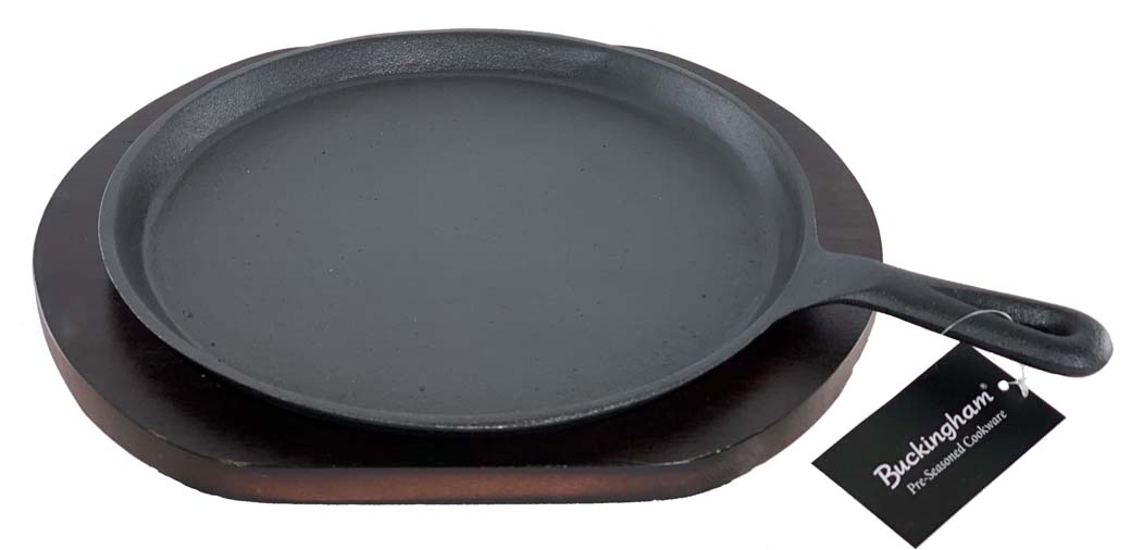 Buckingham Pre-Seasoned Cast Iron Crepe pan / Griddle, 27 cm with Wooden Stand
