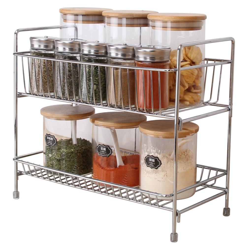 Buckingham Free Standing Two Tier Multi-Purpose Jar Spice Organiser Storage Rack, Chrome Plated