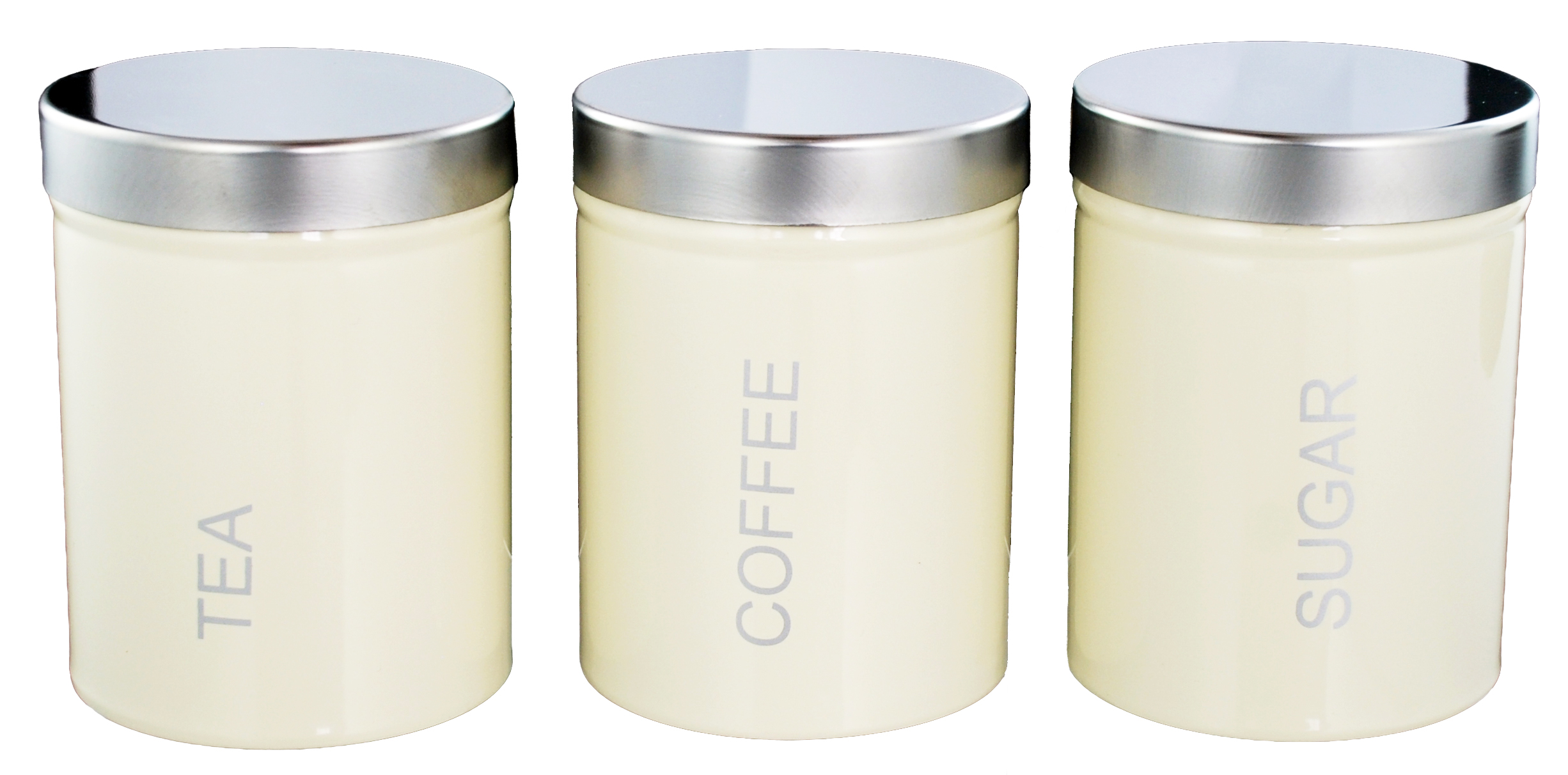 Buckingham Set of 3 Kitchen Storage Canisters Jar Ideal for Tea Coffee and Sugar Stainless Steel Lid - Cream