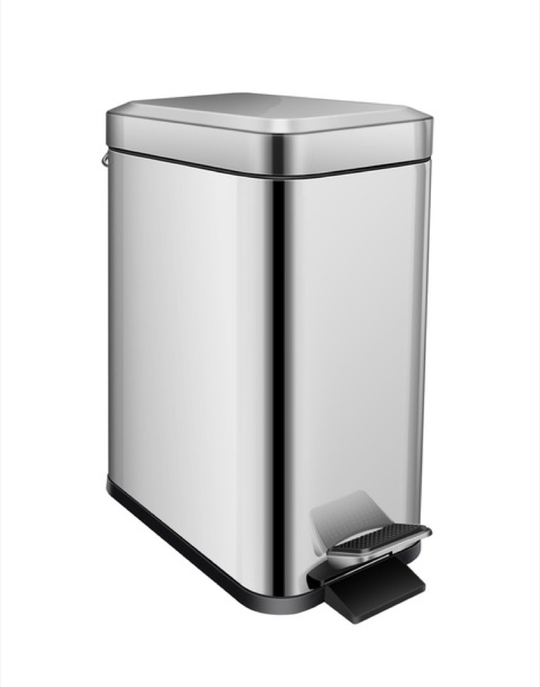 Buckingham Stainless Steel Rectangular Pedal Bin Waste Trash Bin for Bathroom Kitchen Office 5 Litres, Slimline Mirror Finish