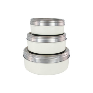 Buckingham Stainless Steel Set of 3 Storage Set for Cakes Cookies Biscuits Sweets Nuts Craft Accessories, Cream