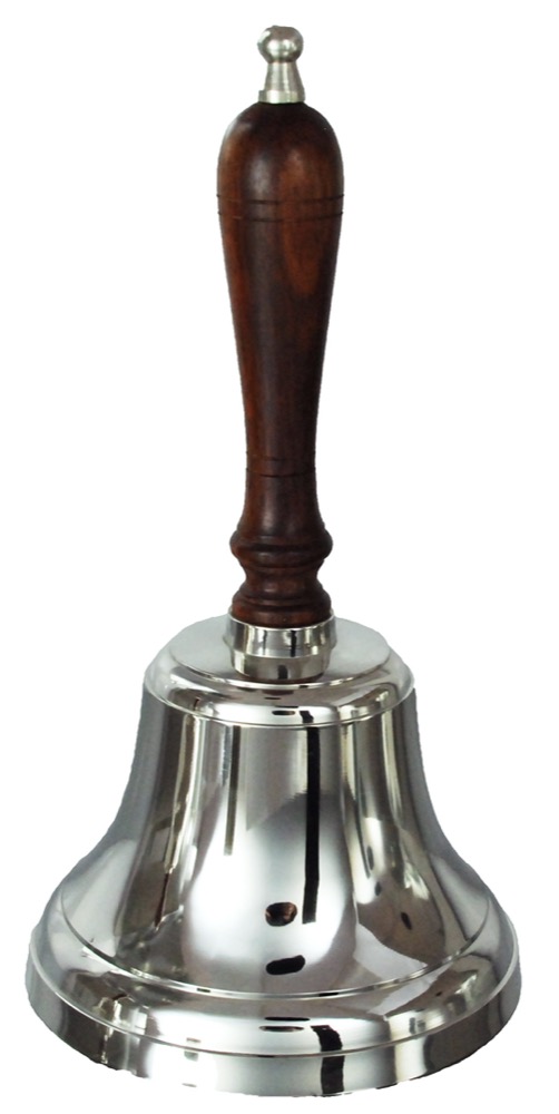 Buckingham Solid Brass Nickel Plated Hand, Dinner, Reception, School, Last Order, Library, Pub Bell, 13 cm