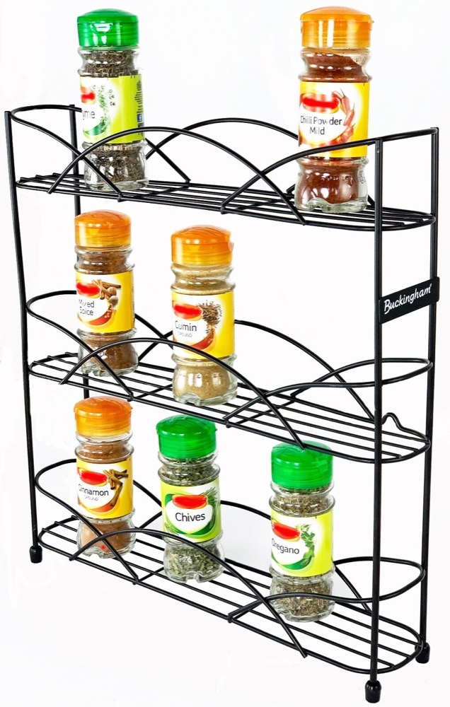 Buckingham 3 Tier Free Standing Spice & Herb Rack Jar Holder Organiser Storage, Black