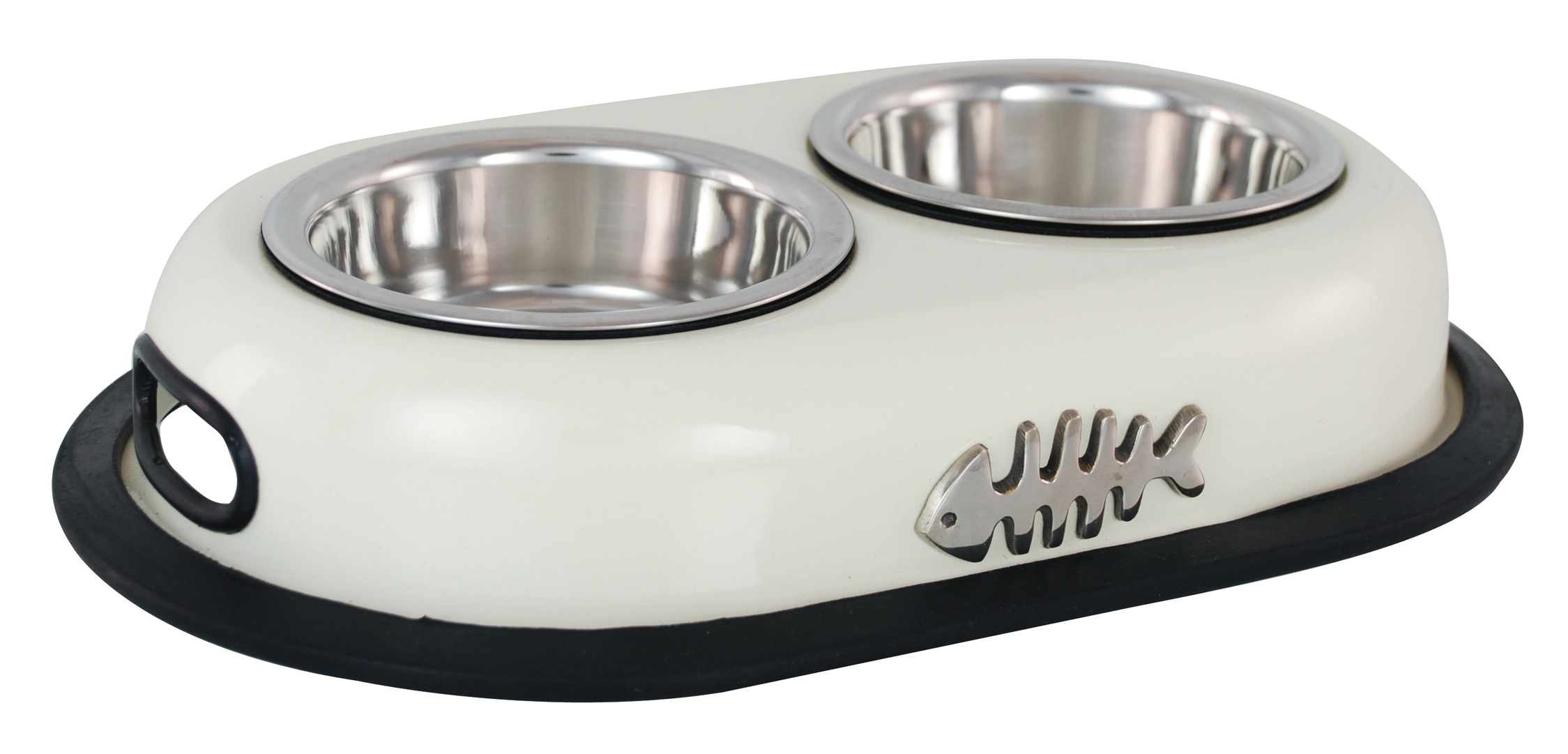 Buckingham Stainless Steel Double Pet Bowl Cat Twin Dish Water Food Station, Cream