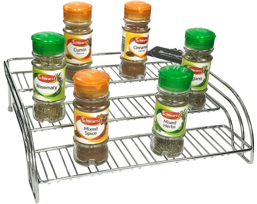 Buckingham 3 Tier Spice & Herb Rack Jar Holder Cupboard Storage Organiser Chrome Plated, Premium Quality