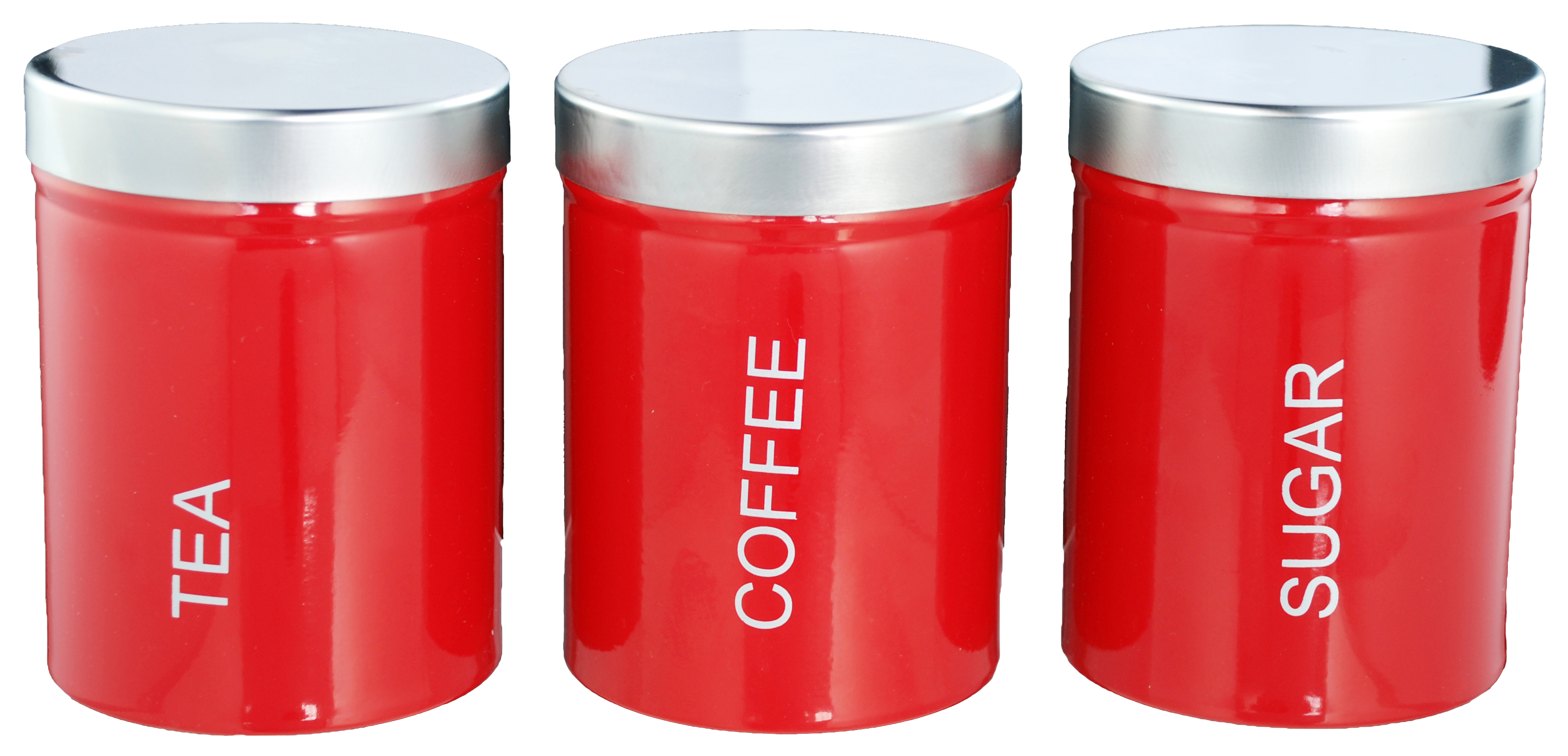 Buckingham Set of Three Kitchen Storage Canisters Jar Ideal for Tea Coffee and Sugar - Red