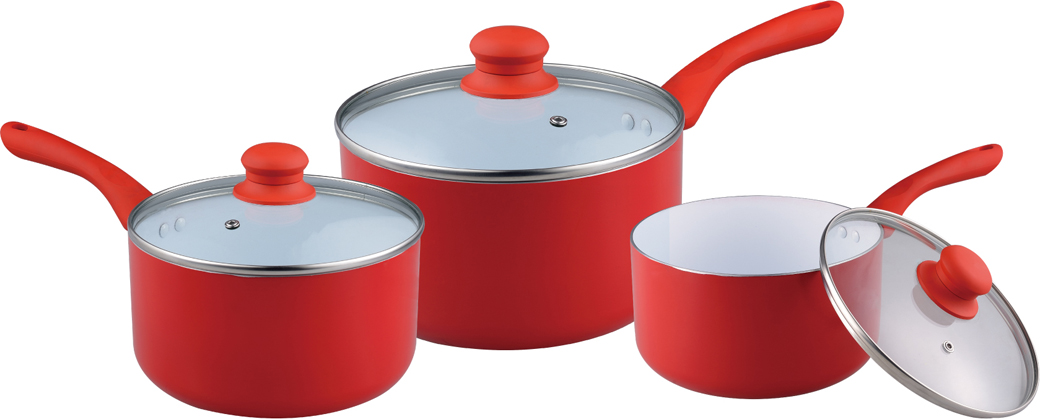 Buckingham Premium Induction Ceramic Coated Set of 3 Saucepans, Red
