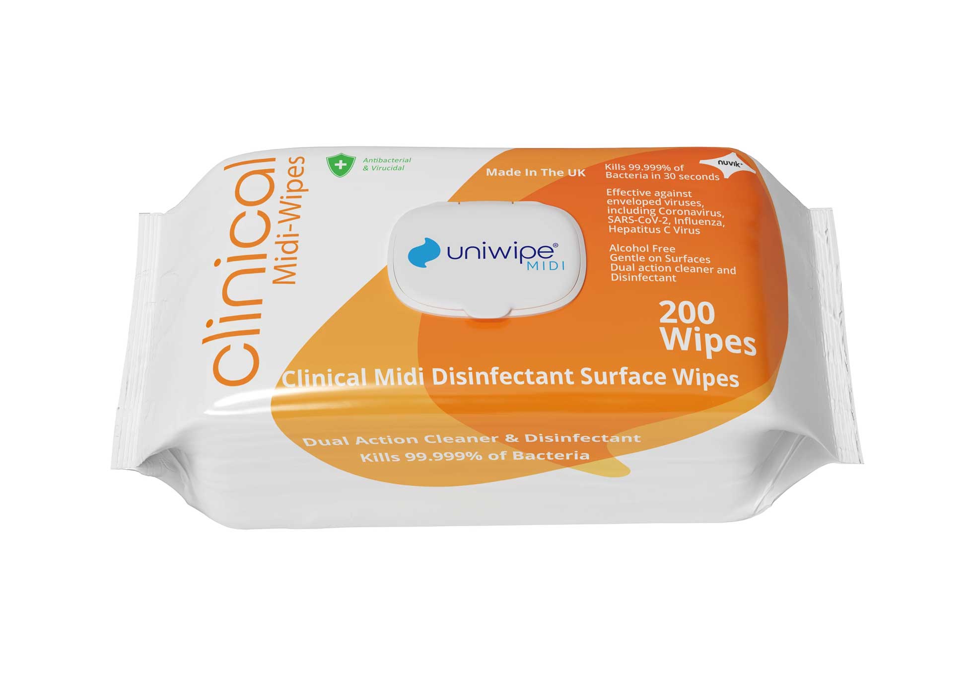 Uniwipe Clinical Midi Disinfectant Surface Wipes - Pack Of 200 / UNI200