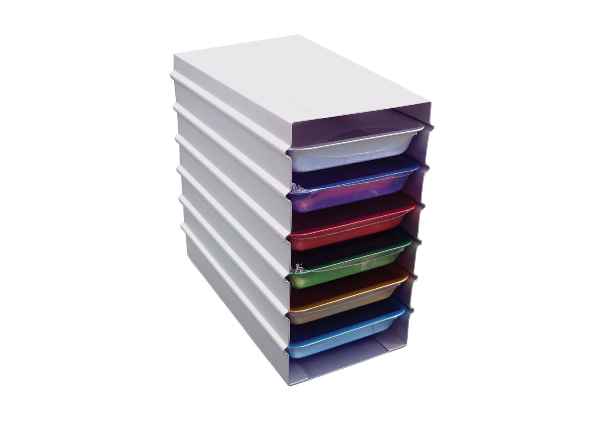 Trays and Rack - 6 Aluminium Trays - 190 x 90 x 20mm - 1 x Storage Rack - 200 x 105 x 180mm -each