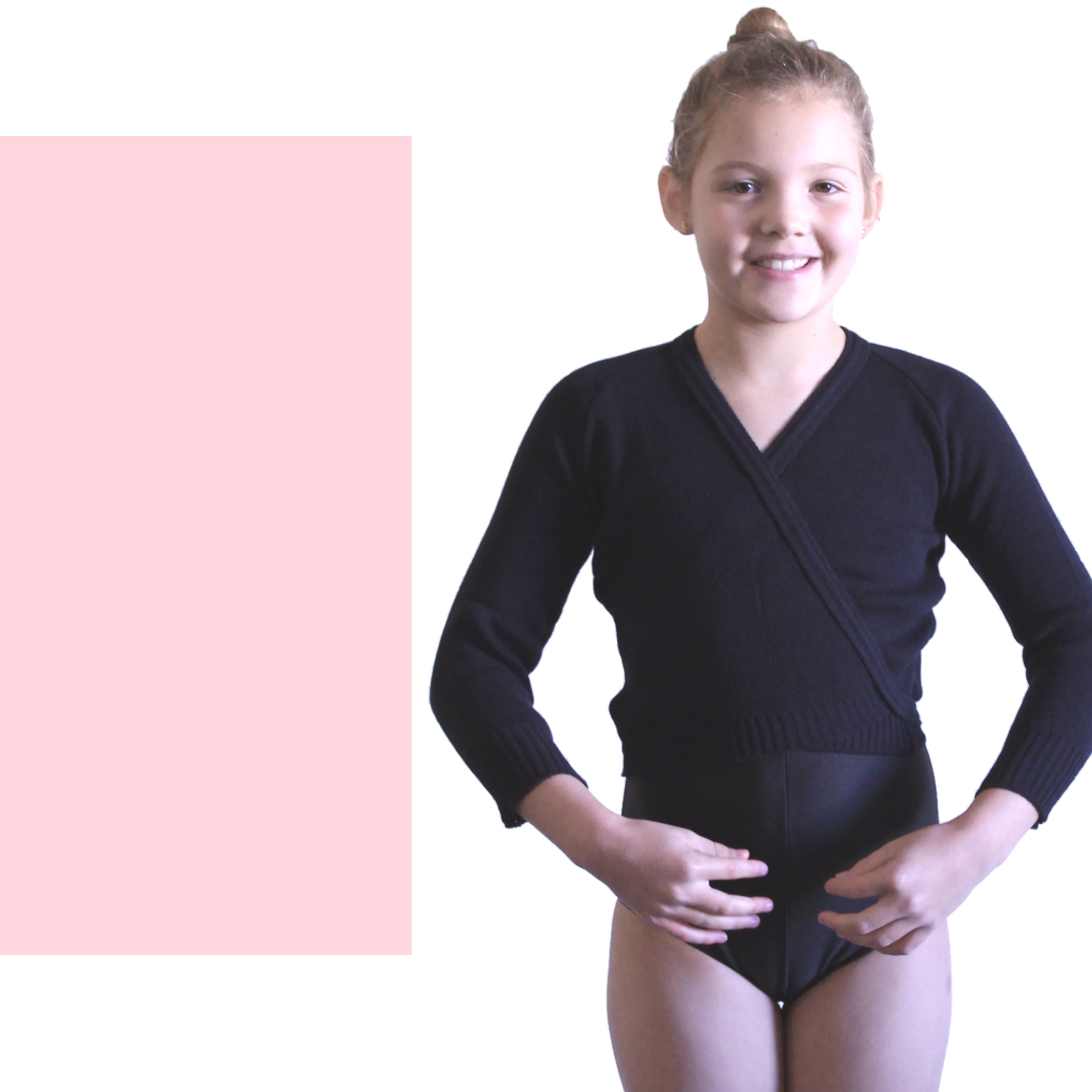 PALE PINK KNITTED ACRYLIC CROSSOVER BALLET CARDIGAN