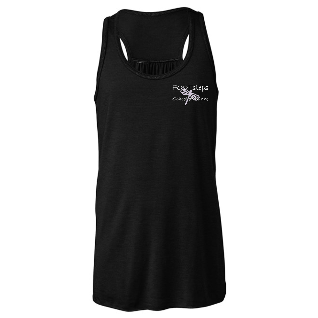 BLACK FLOWY RACER BACK TANK WITH LOGO