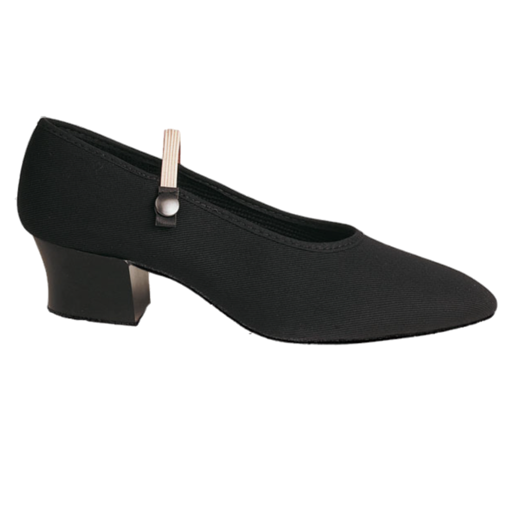 BLACK CANVAS CUBAN HEEL CHARACTER SHOES